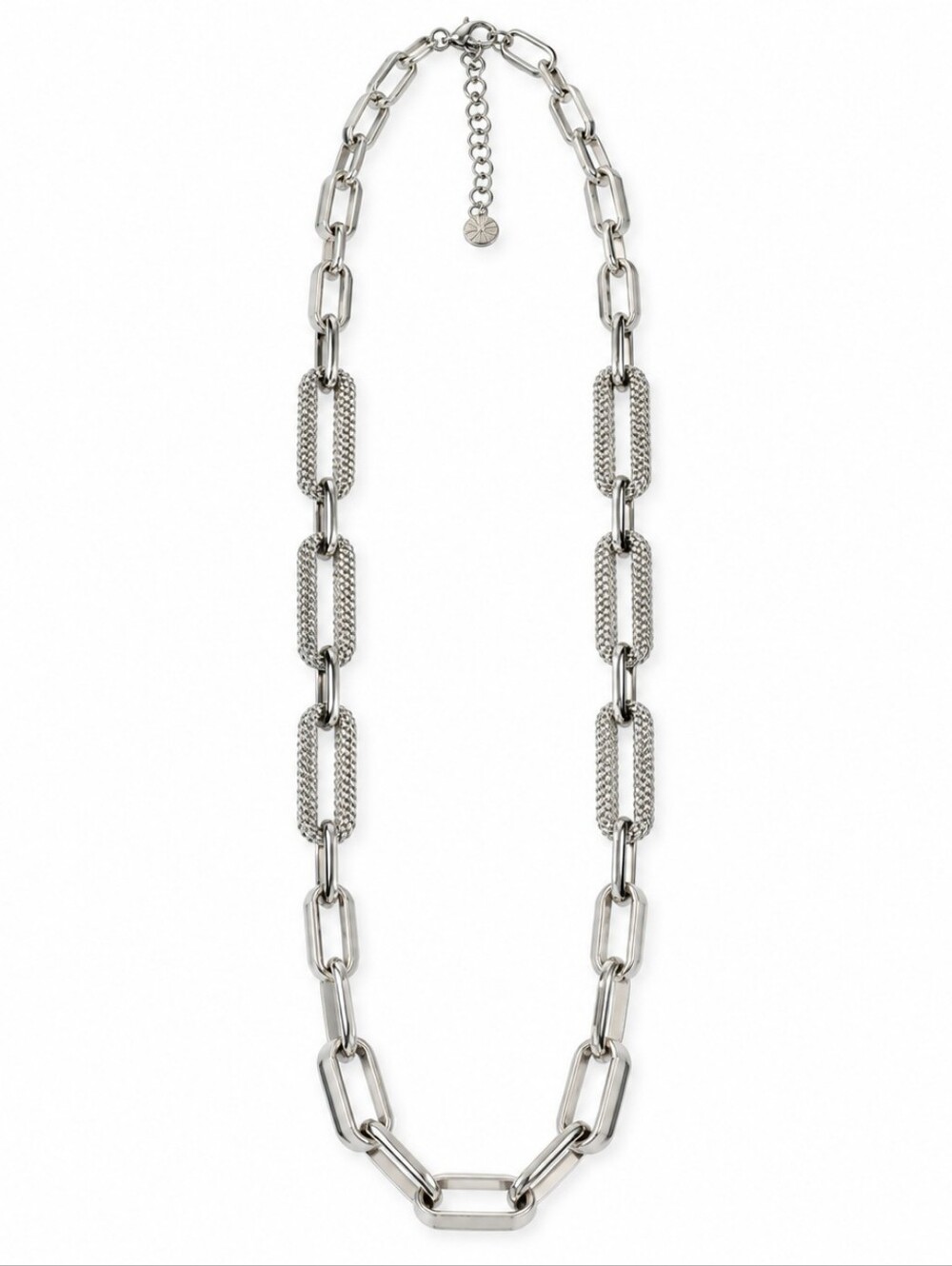 RJ Graziano Mixed Metal Mesh Link Necklace Silver Tone Gunmetal Paperclip Chain